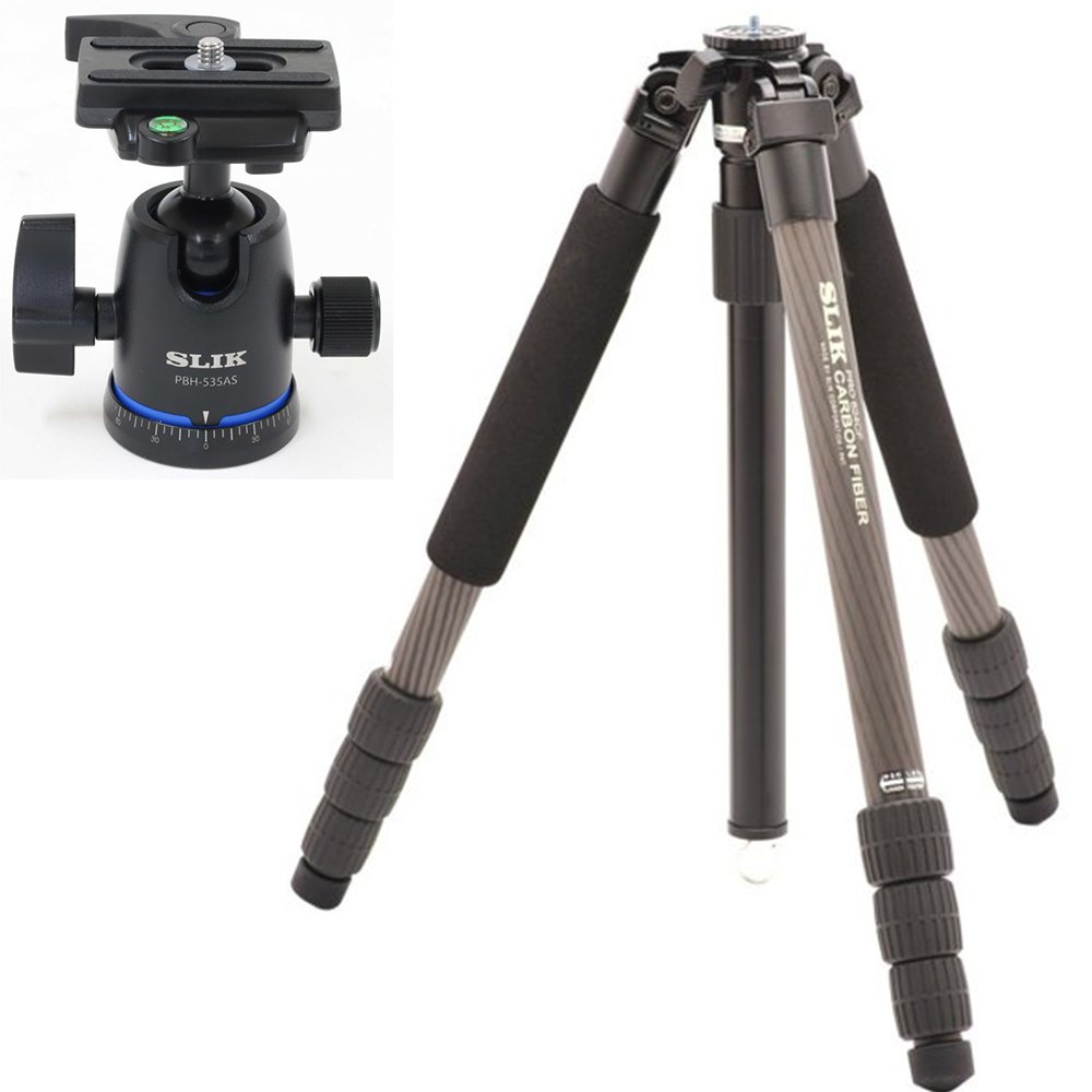 Slik Pro CF 834 Carbon Fiber Tripod Twist Locks + Slik PHB 535AS Ball ...