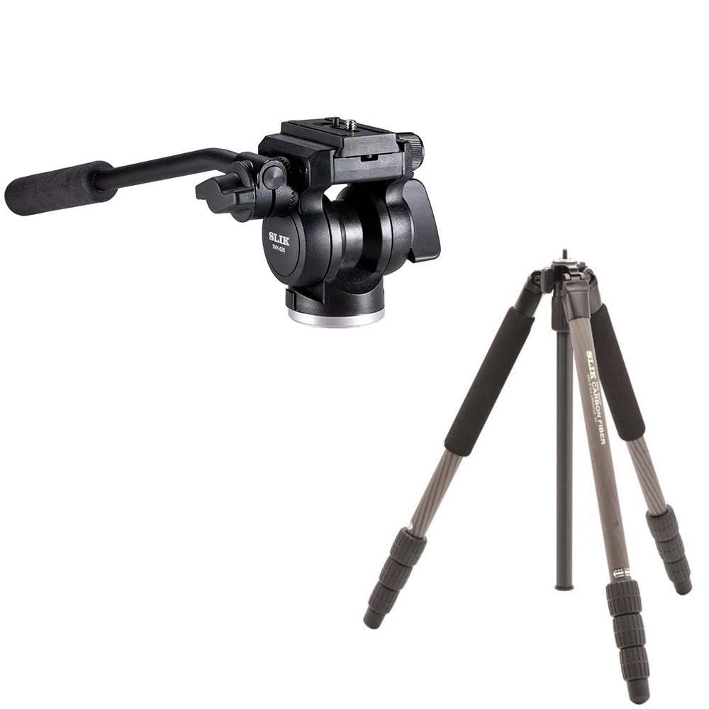 Slik PRO Cf634 Carbon Fiber Tripod ( Twist Locks )+ Slik SVH520 Fluid