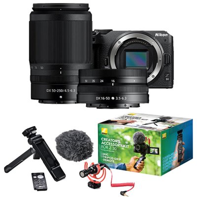 Nikon Z 30 Mirrorless Camera with Nikkor Z DX 16-50mm f3.5-6.3 VR -  50-250mm f4.5-6.3 VR Lenses and Creator Accessory Kit for Z 30
