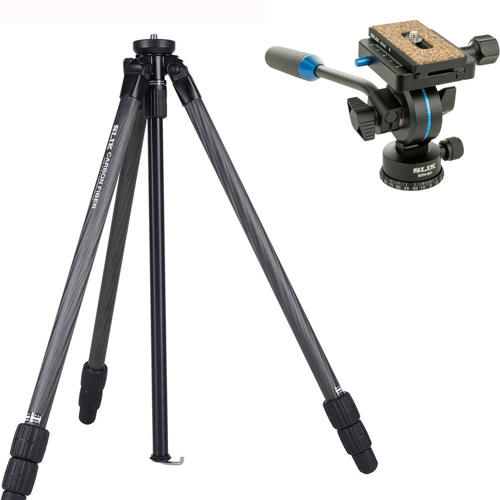 Slik Pro CF-633 Carbon Fiber Tripod + Slik SVH-501 Video Head - Camera ...