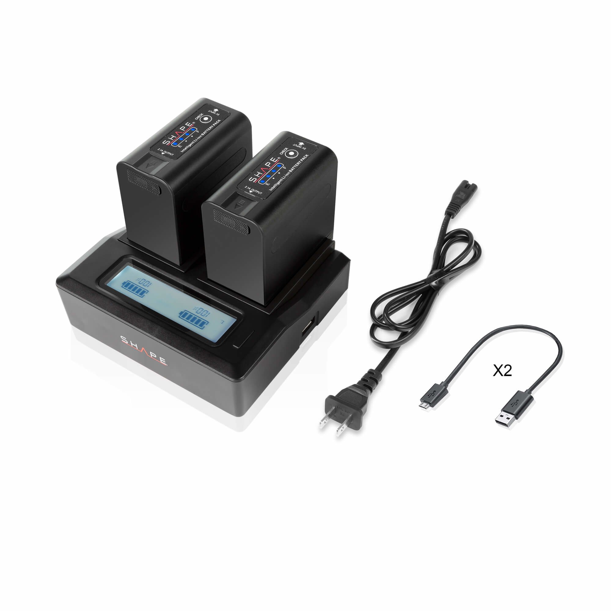 Shape BP-975 Two Batteries with Dual LCD Charger for Canon RED