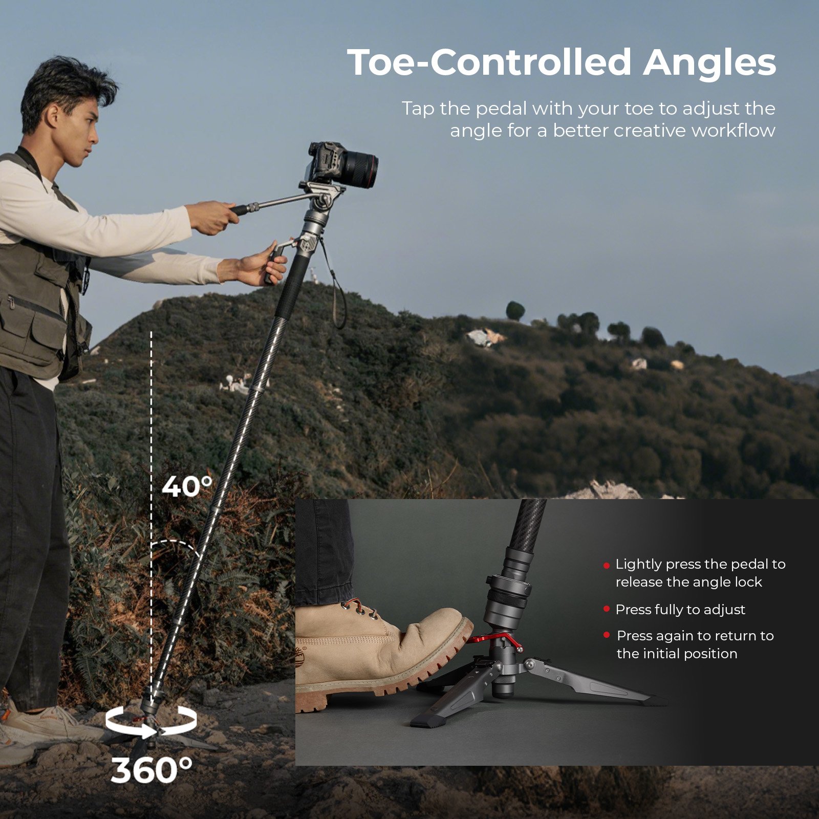 Smallrig Carbon Fiber Monopod Tripod with Fluid Head #5565