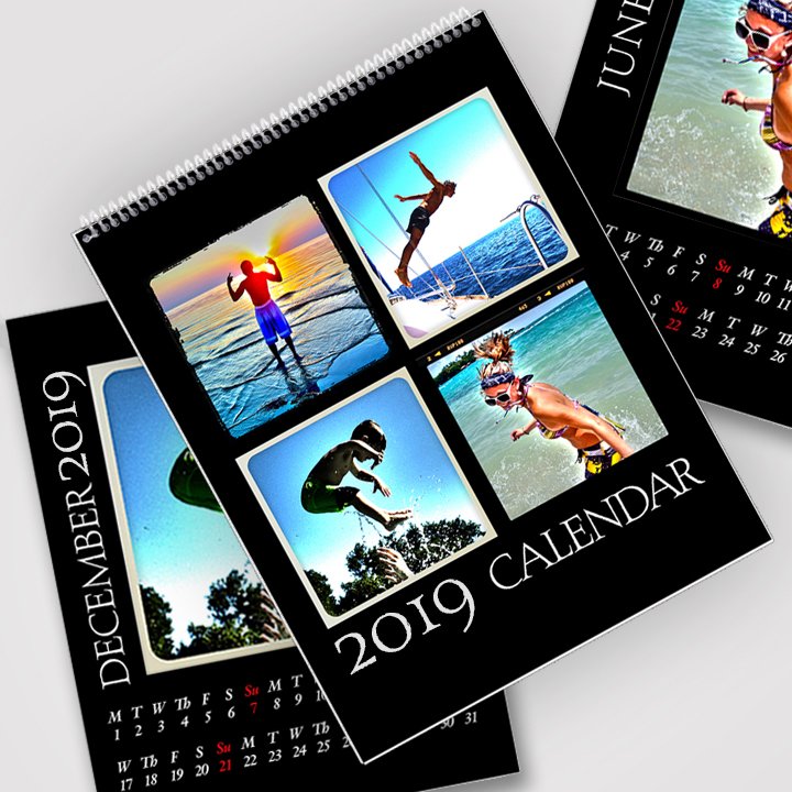 A4 Black Background 2019 Spiral Calendar 