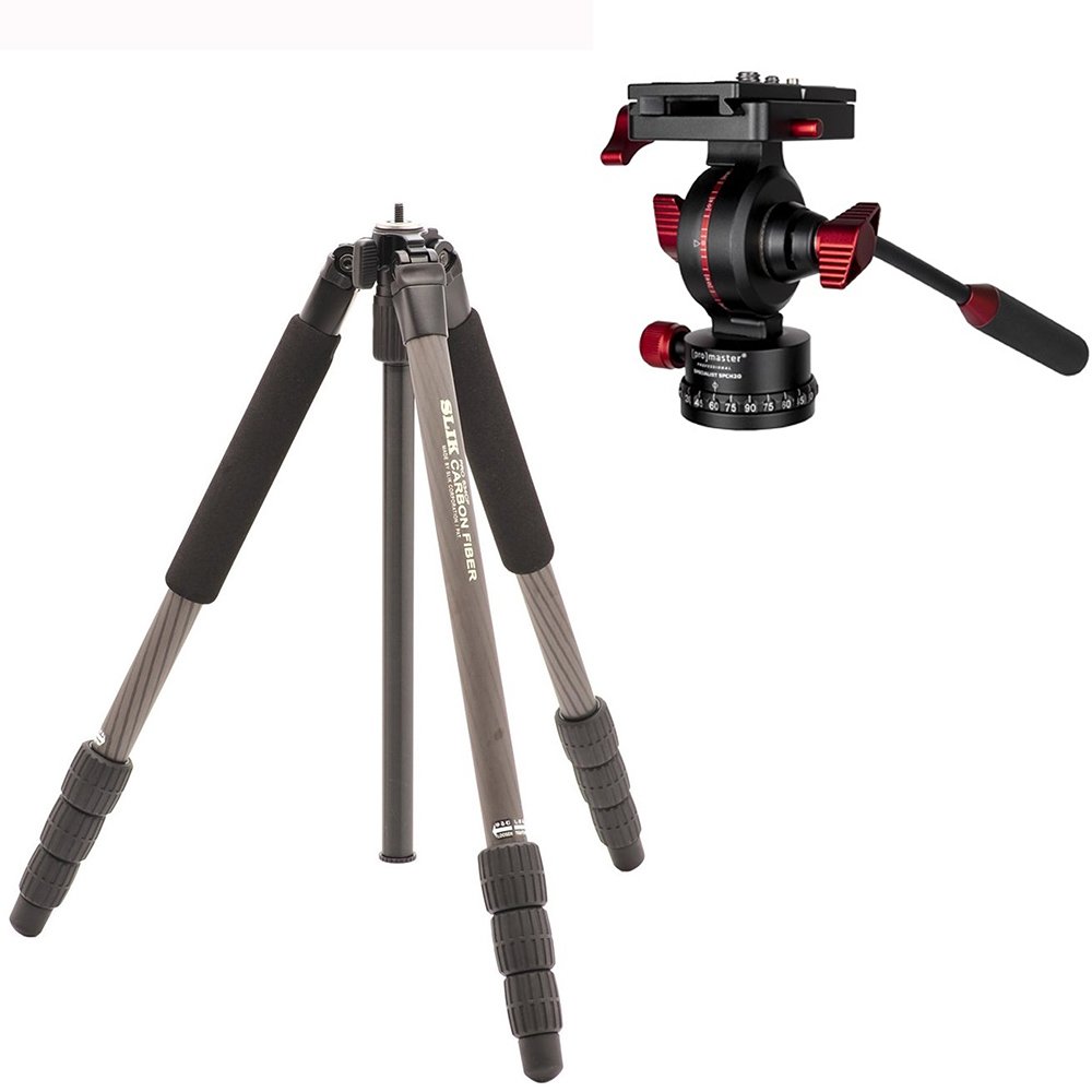 Slik Pro CF634 Carbon Fiber Tripod + Promaster SPCH20 Cine Head 2435