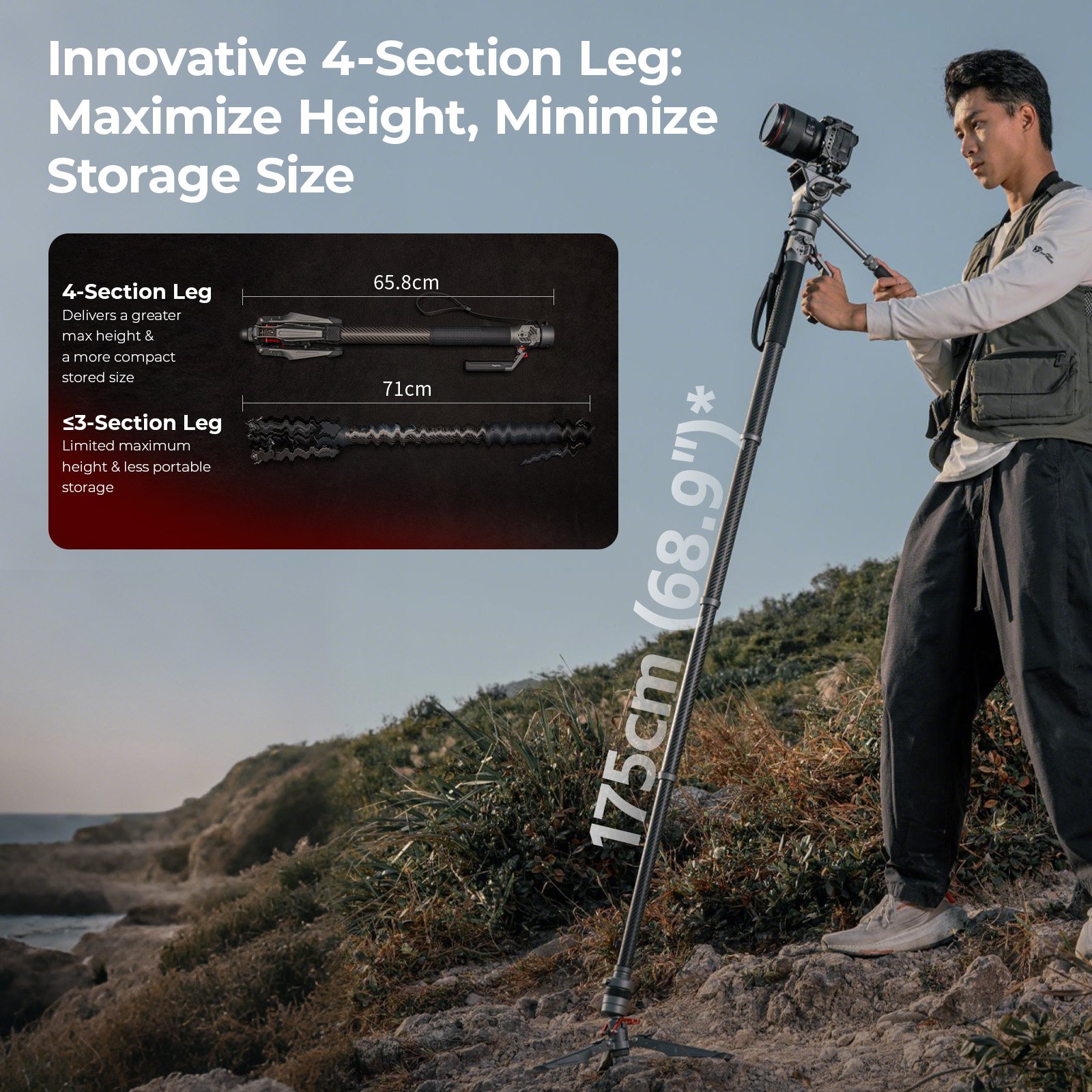 Smallrig Carbon Fiber Monopod Tripod with Fluid Head #5565