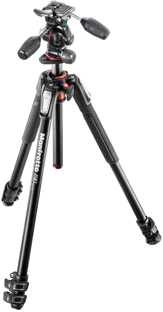 【美品】Manfrotto 190 3段 + XPRO3ウェイ雲台 Manfrotto 190 Kit - Aluminum 3 Section Tripod with 3 way