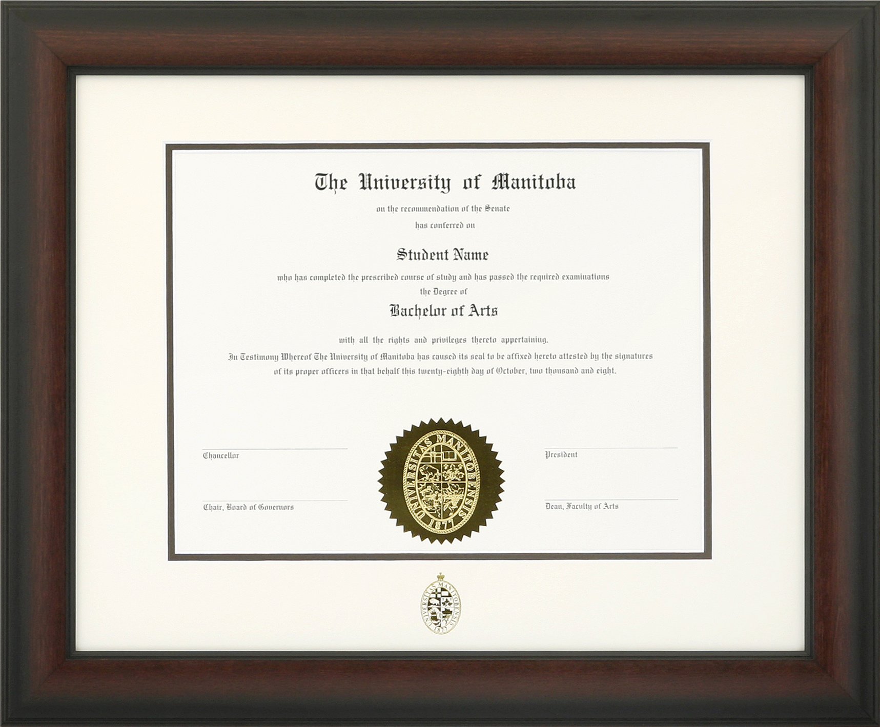  Degree/Certificate Frame Briarwood Mahogany MANITOBA1215BM University of Manitoba