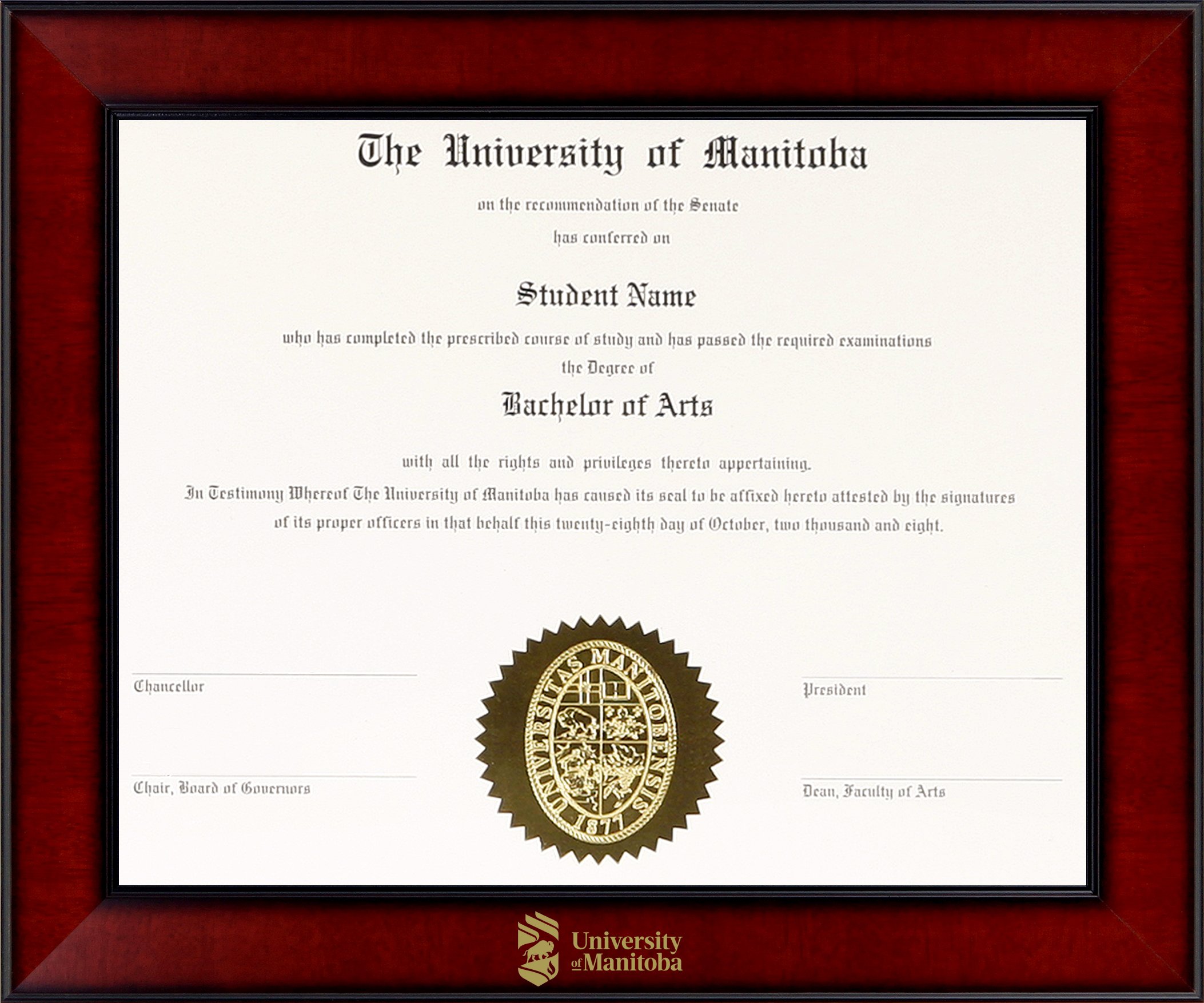  Degree/Certificate Frame Royal MANITOBA8511ROYALNEWLOGO