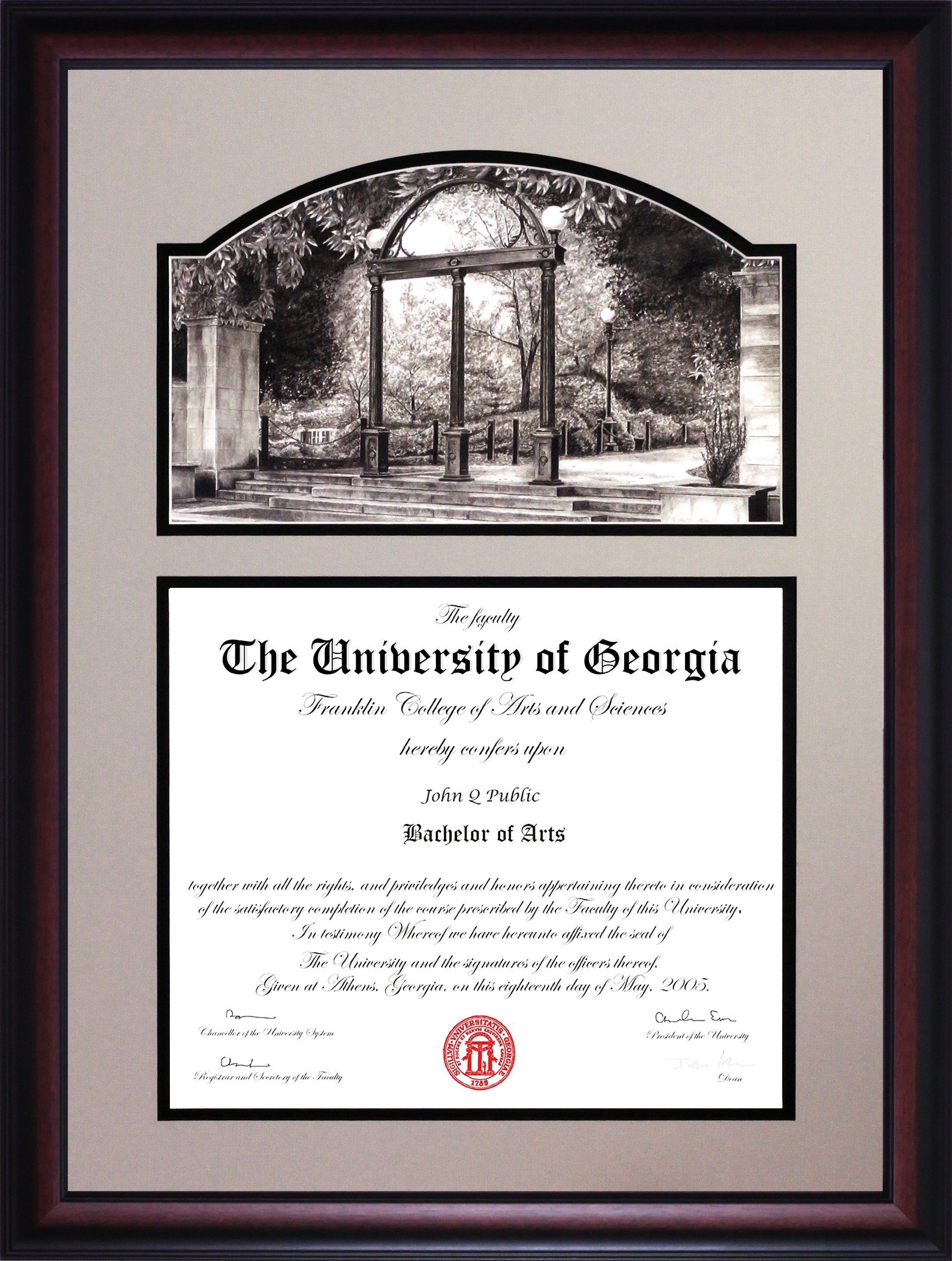 Athens Art and Frame Classic Gray UGA Diploma Frame with Arch (Mahogany