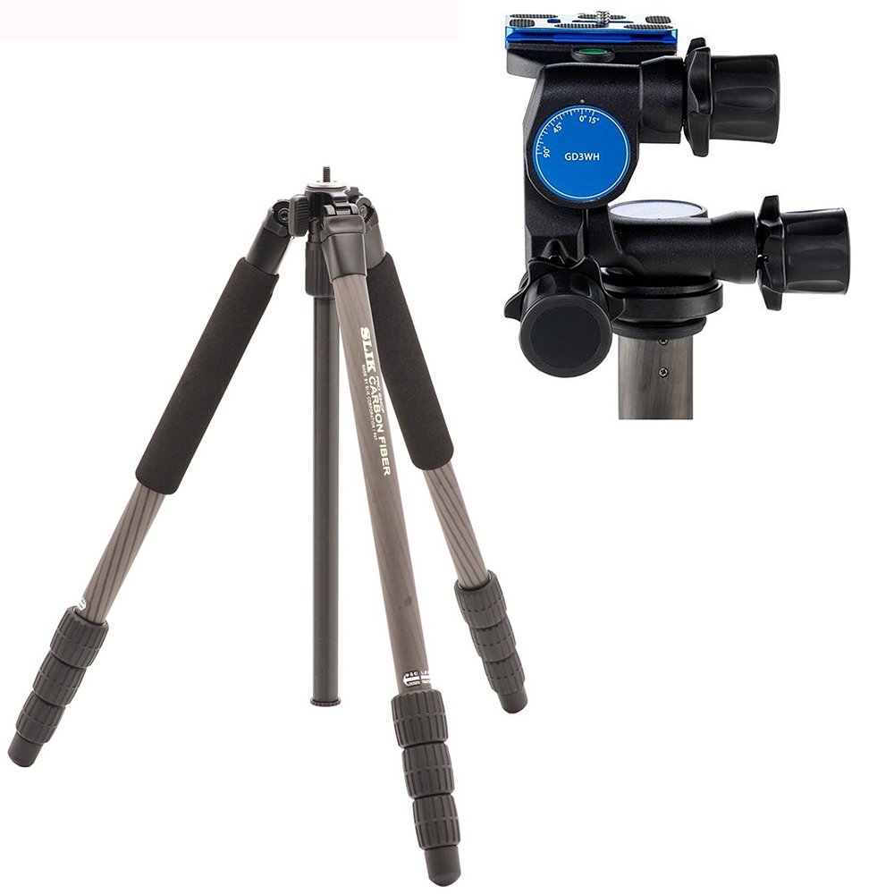 Slik Pro CF-634 Carbon Fiber Tripod + Benro GD3WH 3 Way Gear Head ...