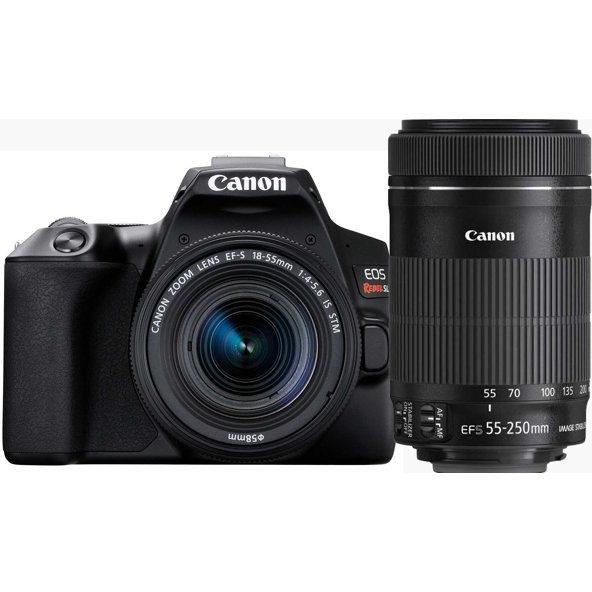  Canon EOS 250D (Rebel SL3) DSLR Camera w/18-55mm F/3.5-5.6  Zoom Lens + 2X 64GB Memory + Case + Filters + Tripod + More (35pc Bundle) :  Electronics