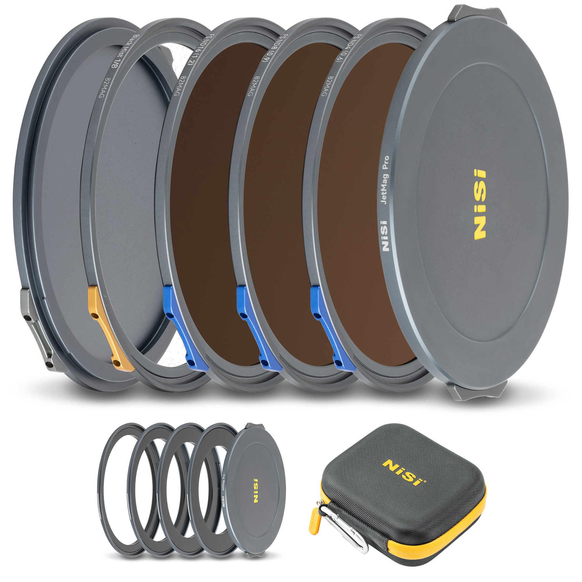 Nisi JetMag Pro Filmmaker Kit 82MAG Magnetic Filter Kit (FS ND 2 Stop, FS ND 3 Stop, FS ND 4 Stop, Black Mist 1/8, 67mm/72mm/77mm/82mm Adaptors, Two Front Caps, Back Cap, Caddy Pouch)