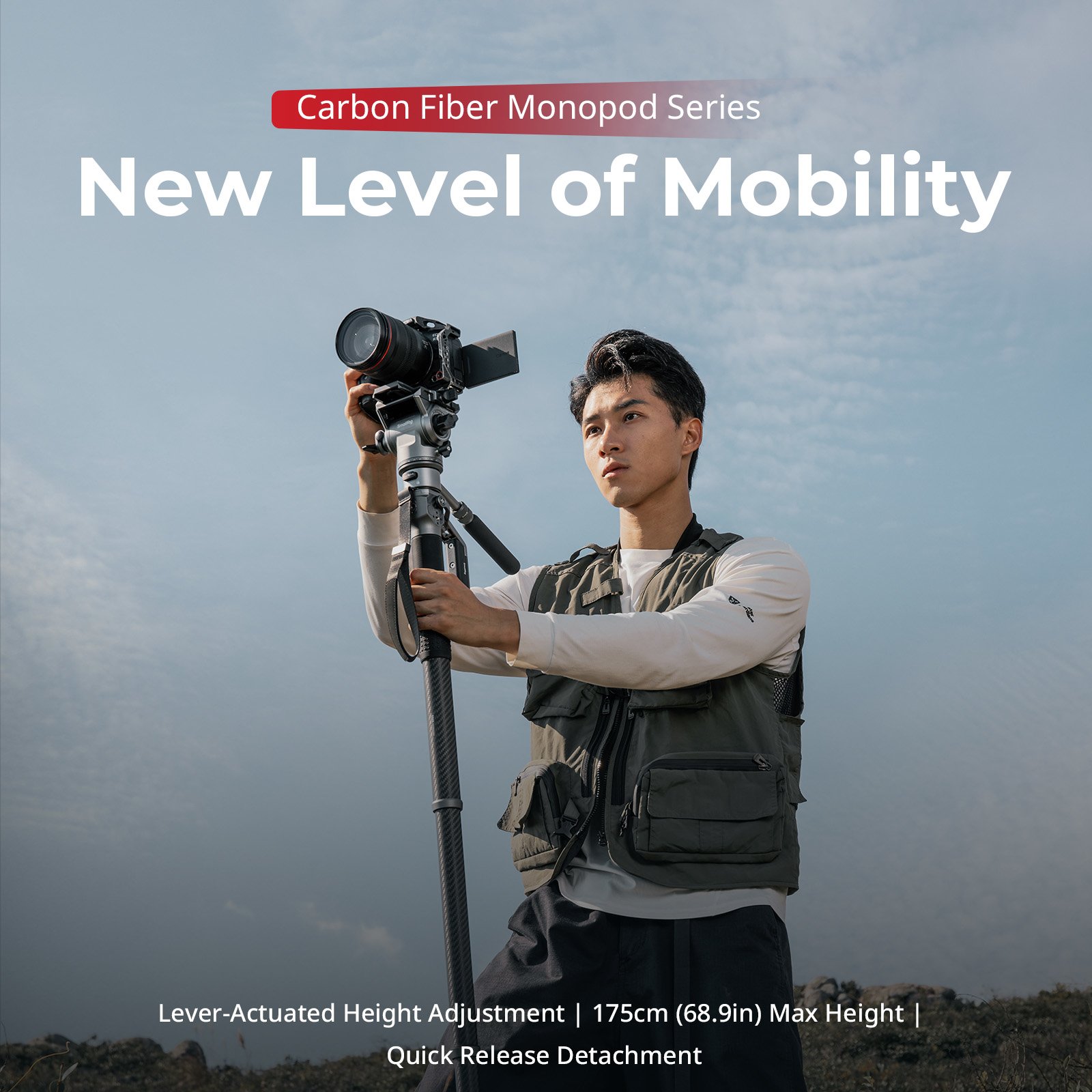 Smallrig Carbon Fiber Monopod Tripod with Fluid Head #5565